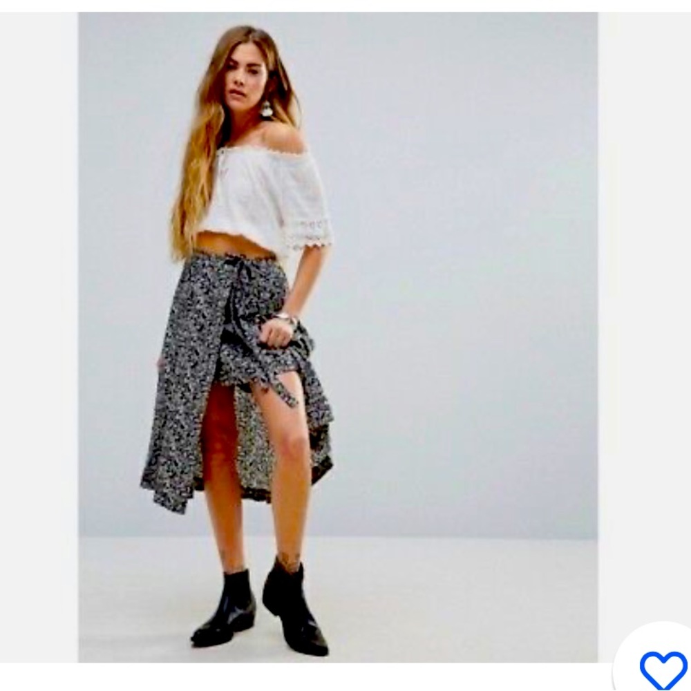 FREE PEOPLE Women's 'LOVE TRAIN' Black Multi ASYMMETRICAL WRAP SKIRT